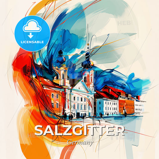 Vibrant Salzgitter, Germany - A Painting Of Buildings And A Street - Square format print template
