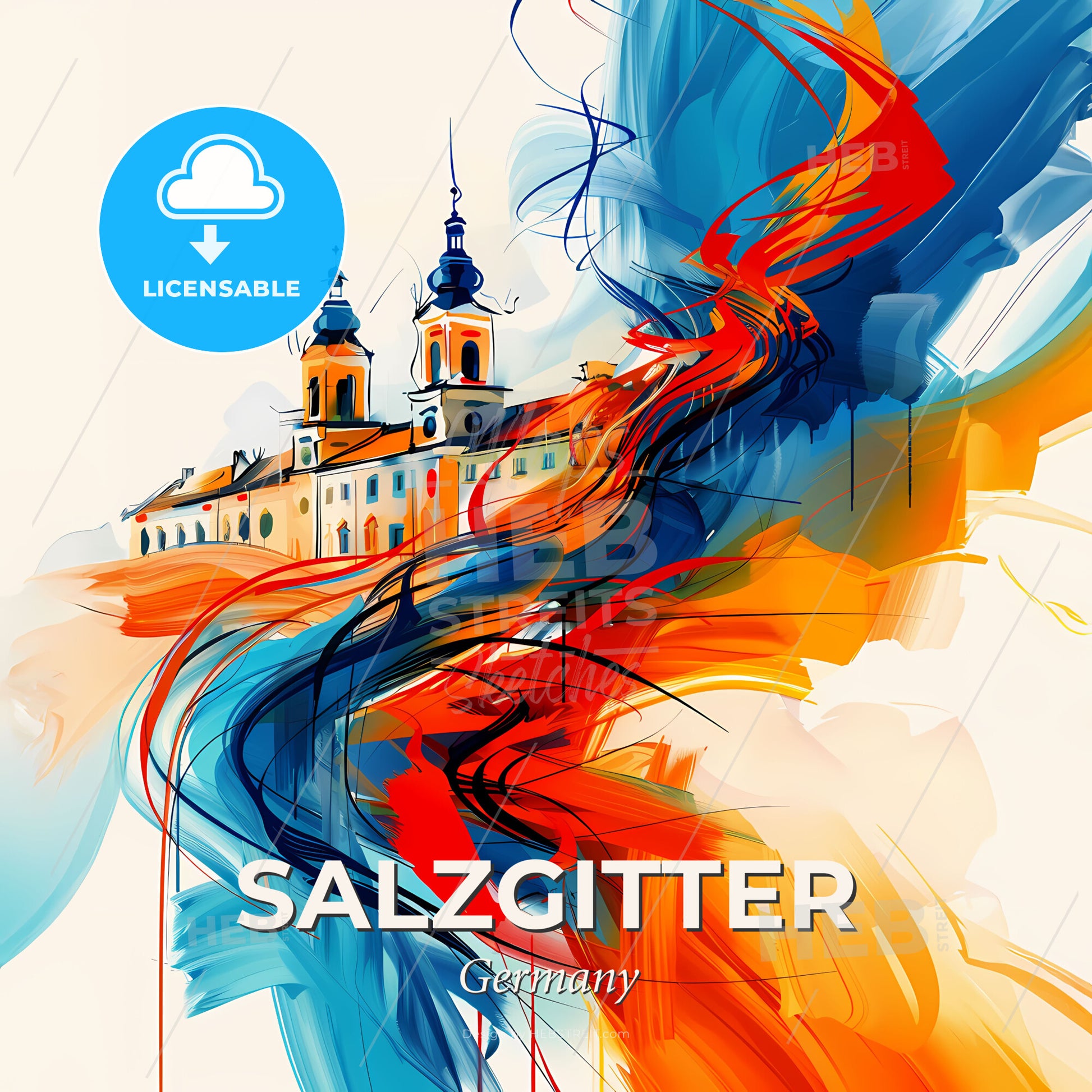 Vibrant Salzgitter, Germany - A Painting Of A Building With Colorful Paint - Square format print template