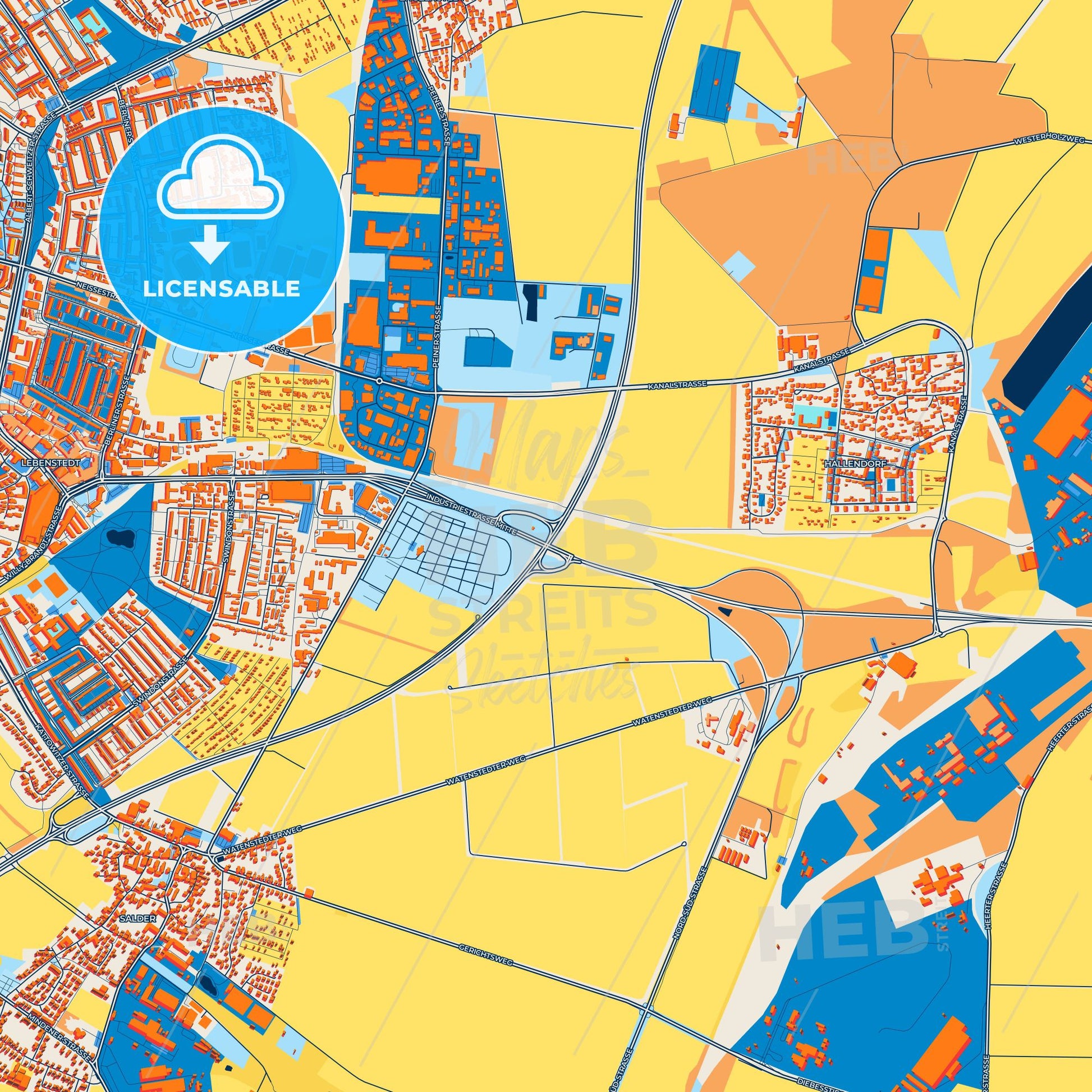 Colorful Salzgitter Street Map with Labels and Buildings