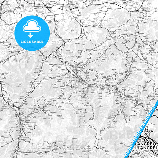 Sama, Spain light map with streetnames, citynames and districts