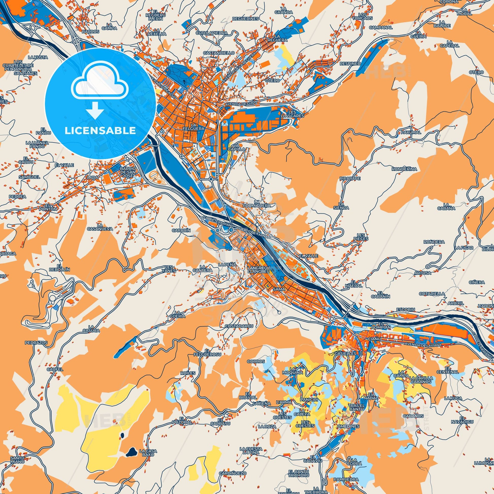 Colorful Sama Street Map with Labels and Buildings