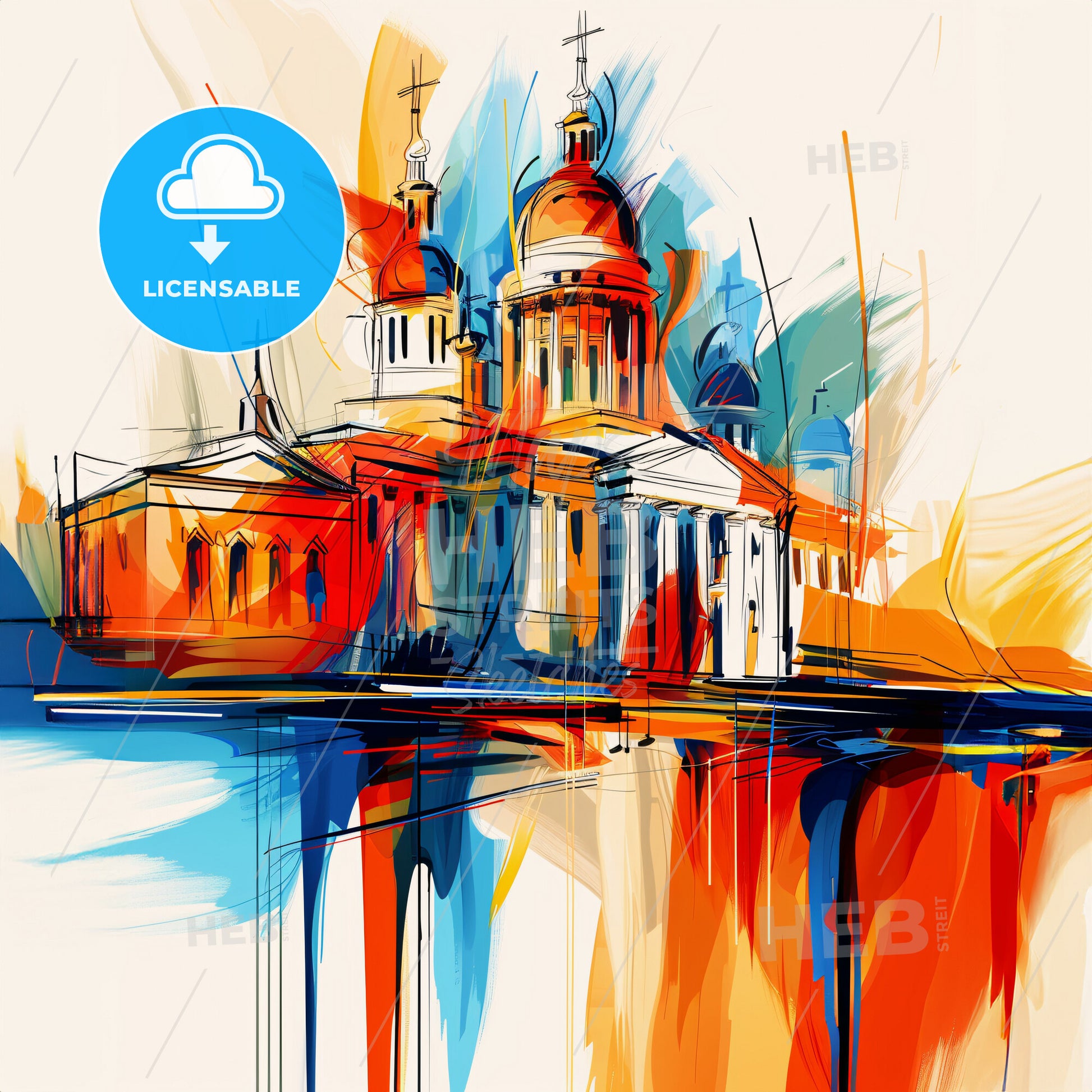 Vibrant Самара, Russia - A Painting Of A Building With A Colorful Background