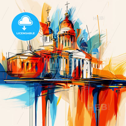 Vibrant Самара, Russia - A Painting Of A Building With A Colorful Background