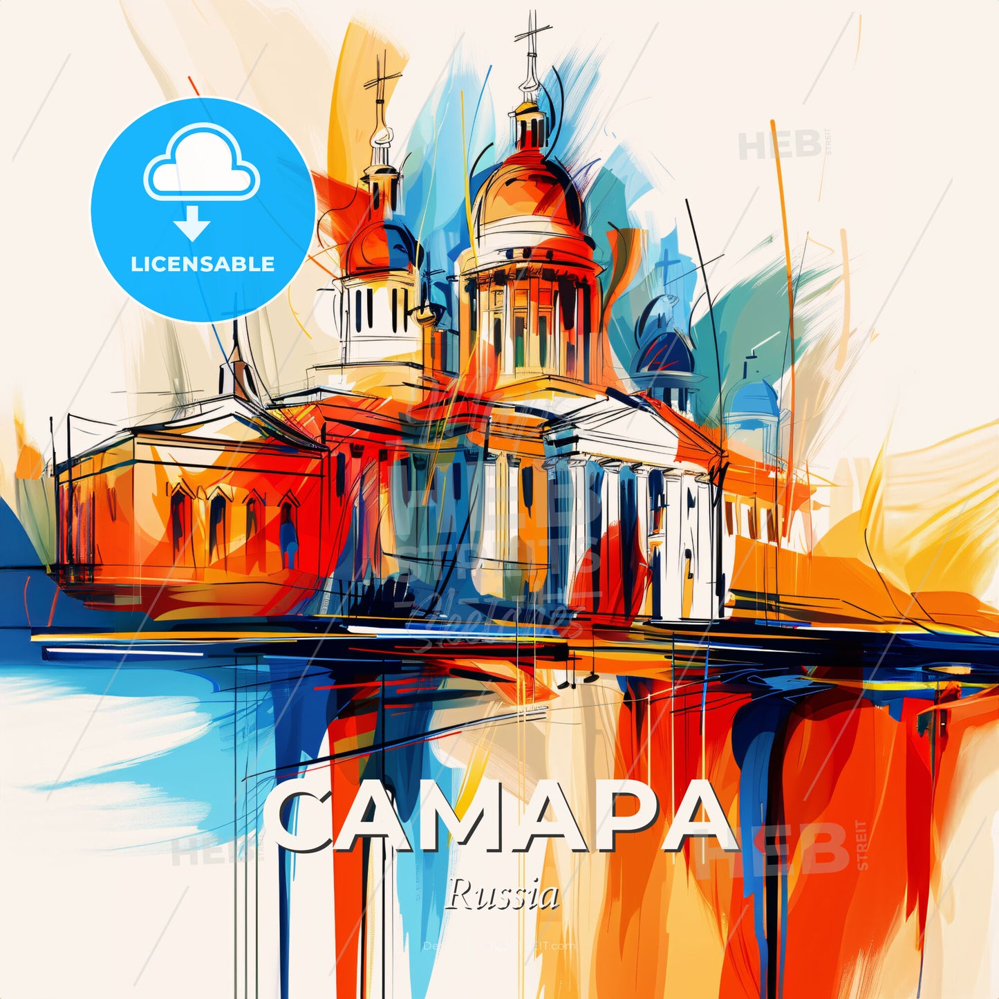 Vibrant Самара, Russia - A Painting Of A Building With A Colorful Background - Square format print template