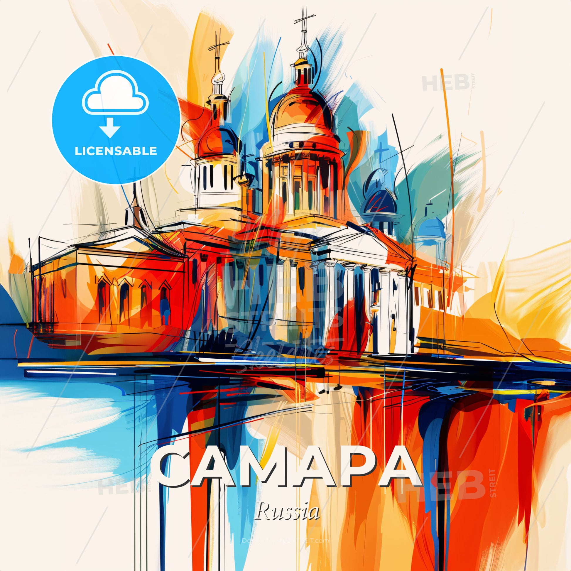 Vibrant Самара, Russia - A Painting Of A Building With A Colorful Background - Square format print template