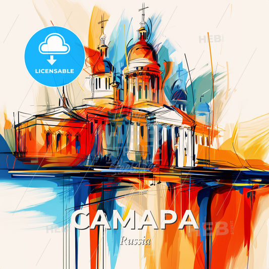 Vibrant Самара, Russia - A Painting Of A Building With A Colorful Background - Square format print template