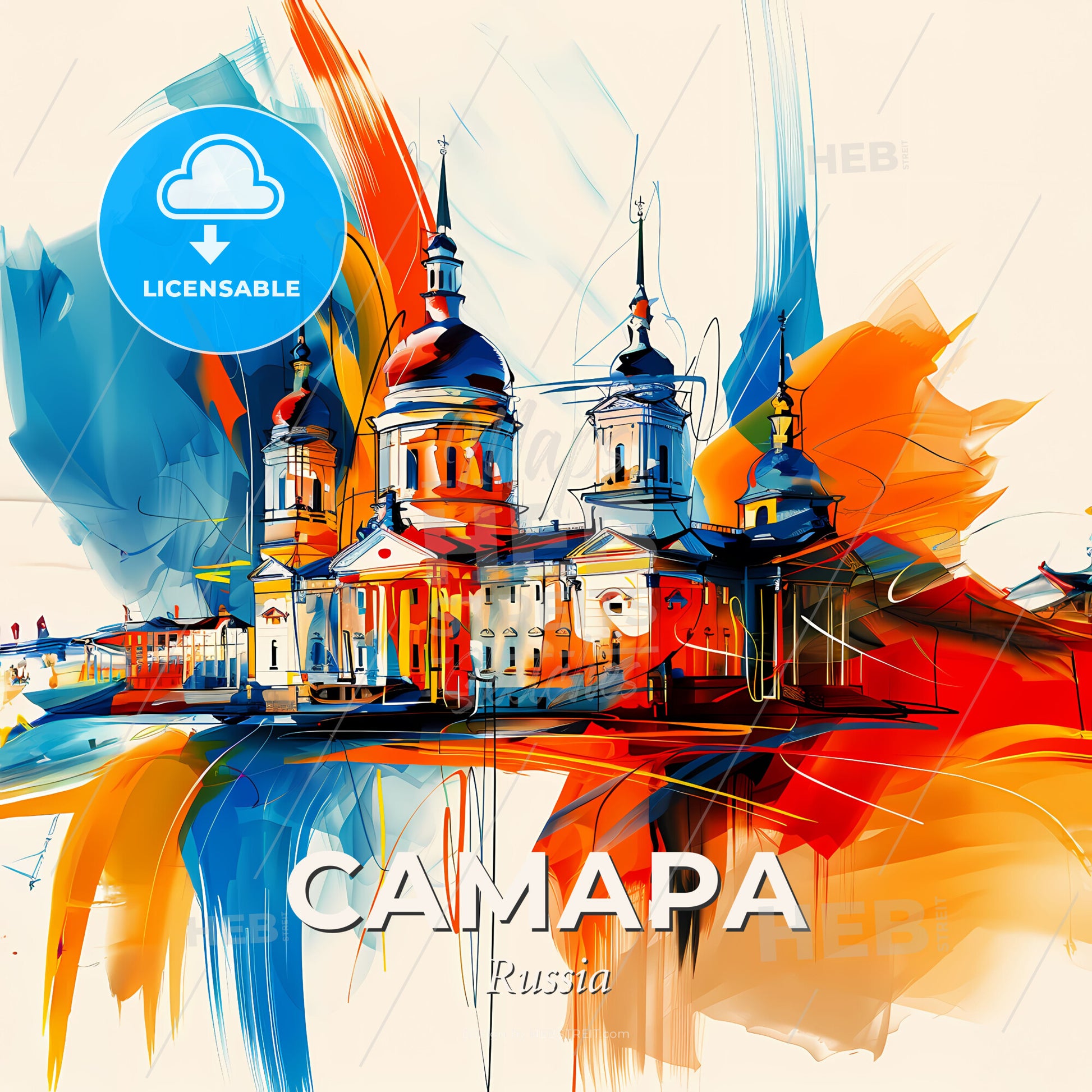 Vibrant Самара, Russia - A Painting Of A Building - Square format print template