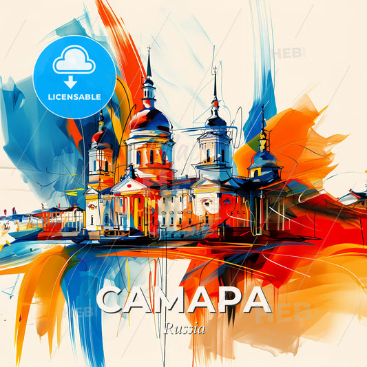 Vibrant Самара, Russia - A Painting Of A Building - Square format print template