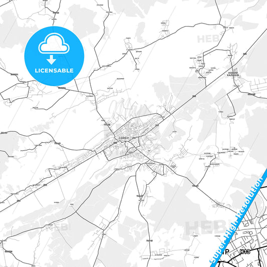 Sambir, Ukraine light map with streetnames, citynames and districts