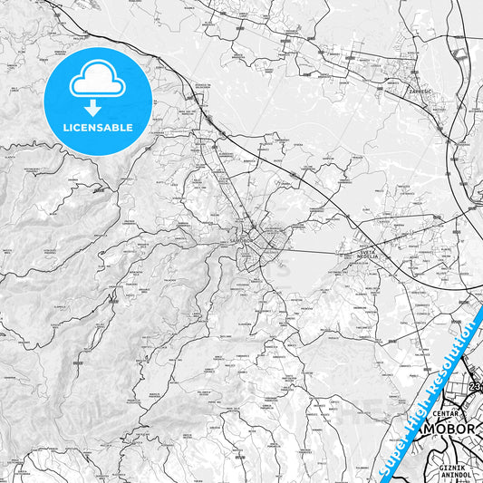 Samobor, Croatia light map with streetnames, citynames and districts