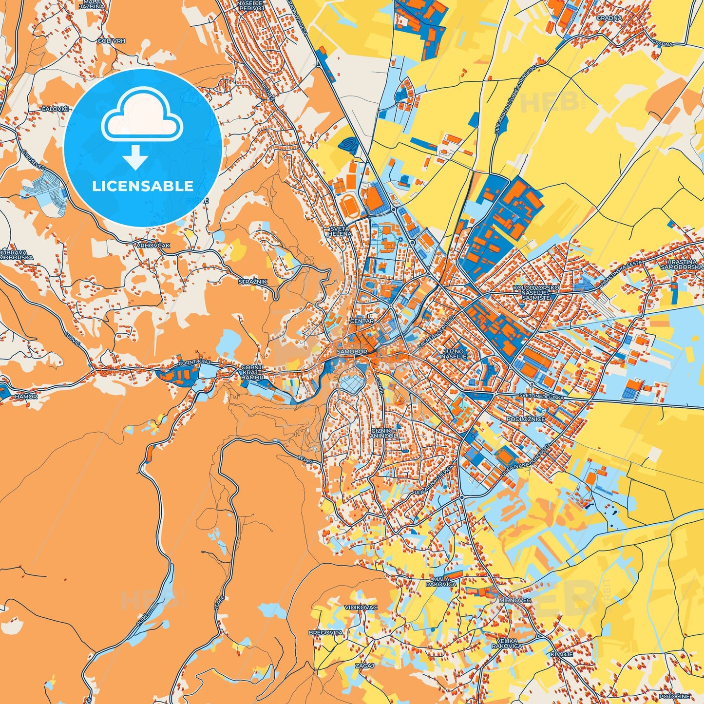 Colorful Samobor Street Map with Labels and Buildings
