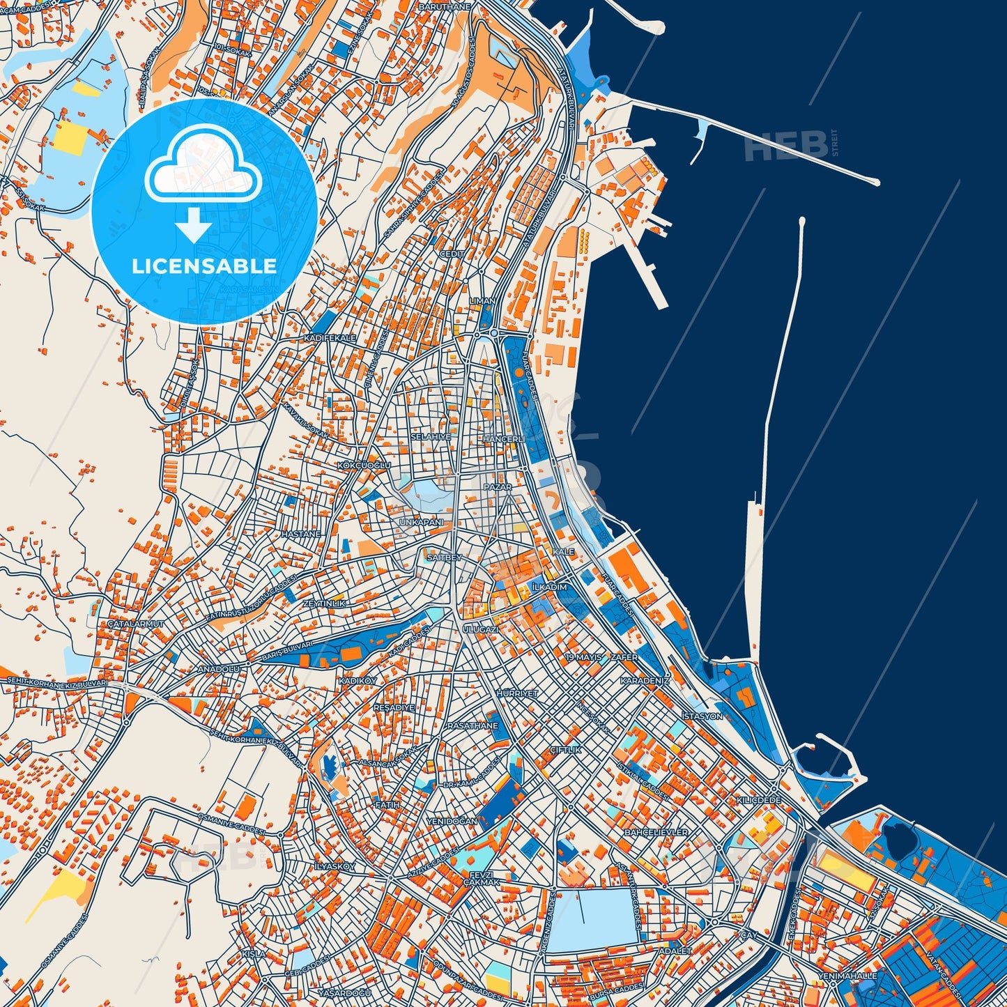 Colorful Samsun Street Map with Labels and Buildings