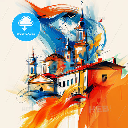 Vibrant Samsun, Turkey - A Painting Of A Building With Towers And A Colorful Background