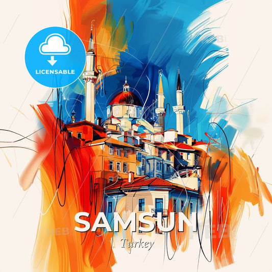 Vibrant Samsun, Turkey - A Colorful Painting Of A Building - Square format print template