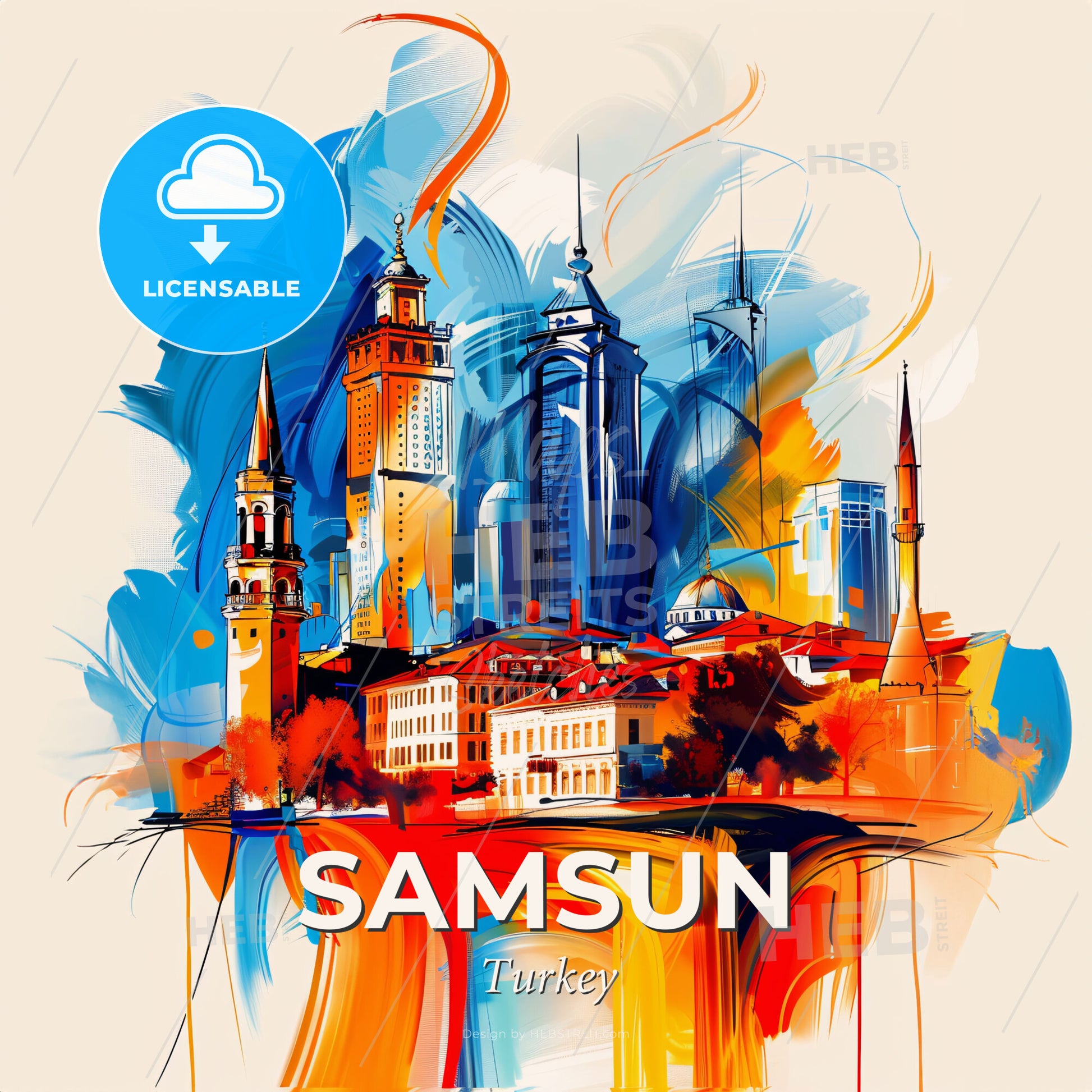 Vibrant Samsun, Turkey - A Painting Of A Skyline With A Colorful Building - Square format print template