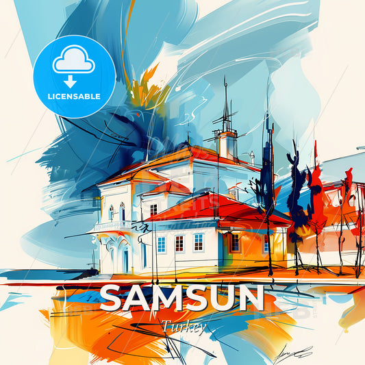 Vibrant Samsun, Turkey - A Painting Of A House - Square format print template