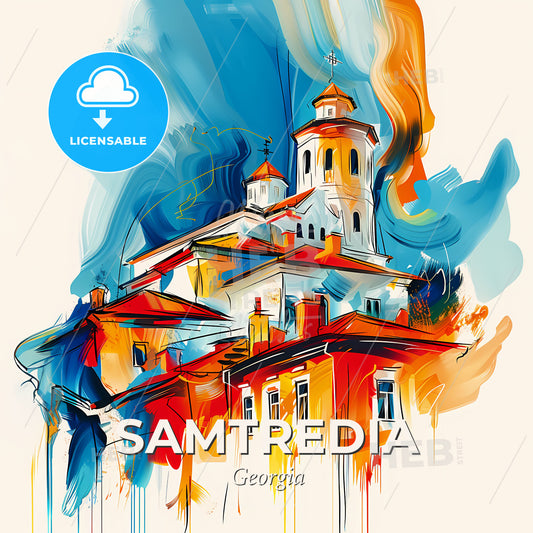 Vibrant Samtredia, Georgia - A Painting Of A Building - Square format print template