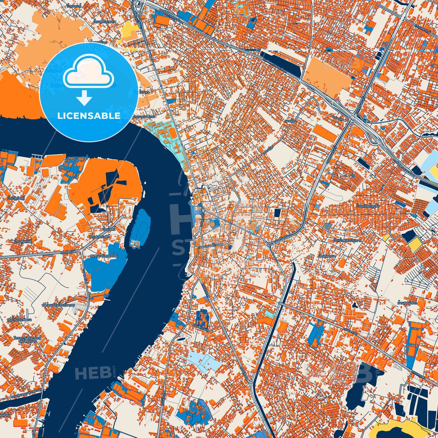 Colorful Samut Prakan Street Map with Labels and Buildings