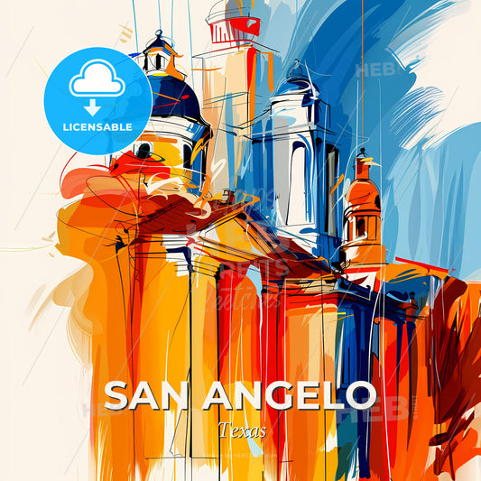 Vibrant San Angelo, Texas - A Painting Of A Building - Square format print template