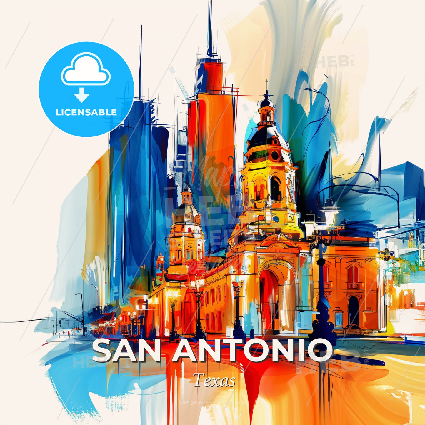 Vibrant San Antonio, Texas - A Painting Of A City - Square format print template