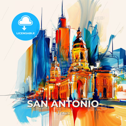 Vibrant San Antonio, Texas - A Painting Of A City - Square format print template