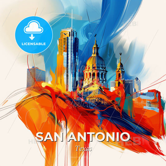 Vibrant San Antonio, Texas - A Colorful Painting Of A City - Square format print template