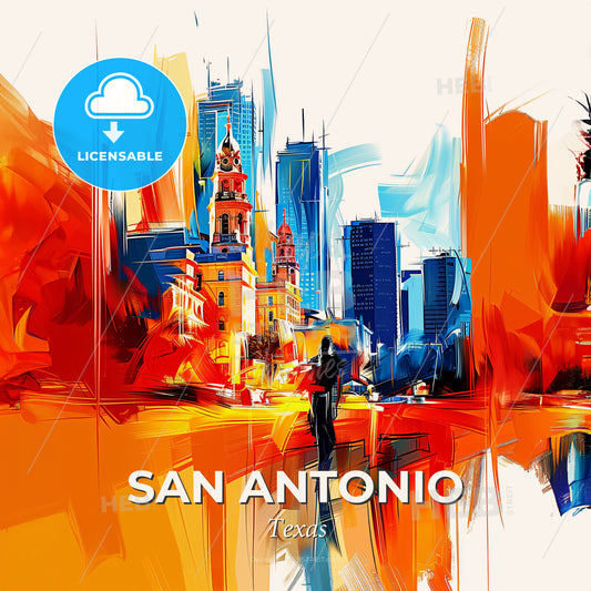 Vibrant San Antonio, Texas - A Painting Of A City - Square format print template