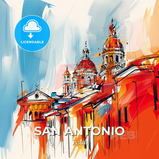Vibrant San Antonio, Texas - A Painting Of A Building - Square format print template