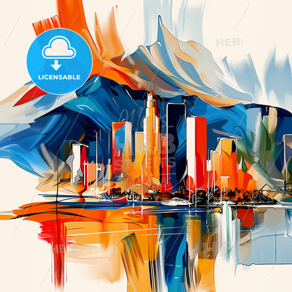 Vibrant San Bernardino, California - A Painting Of A City With Mountains In The Background