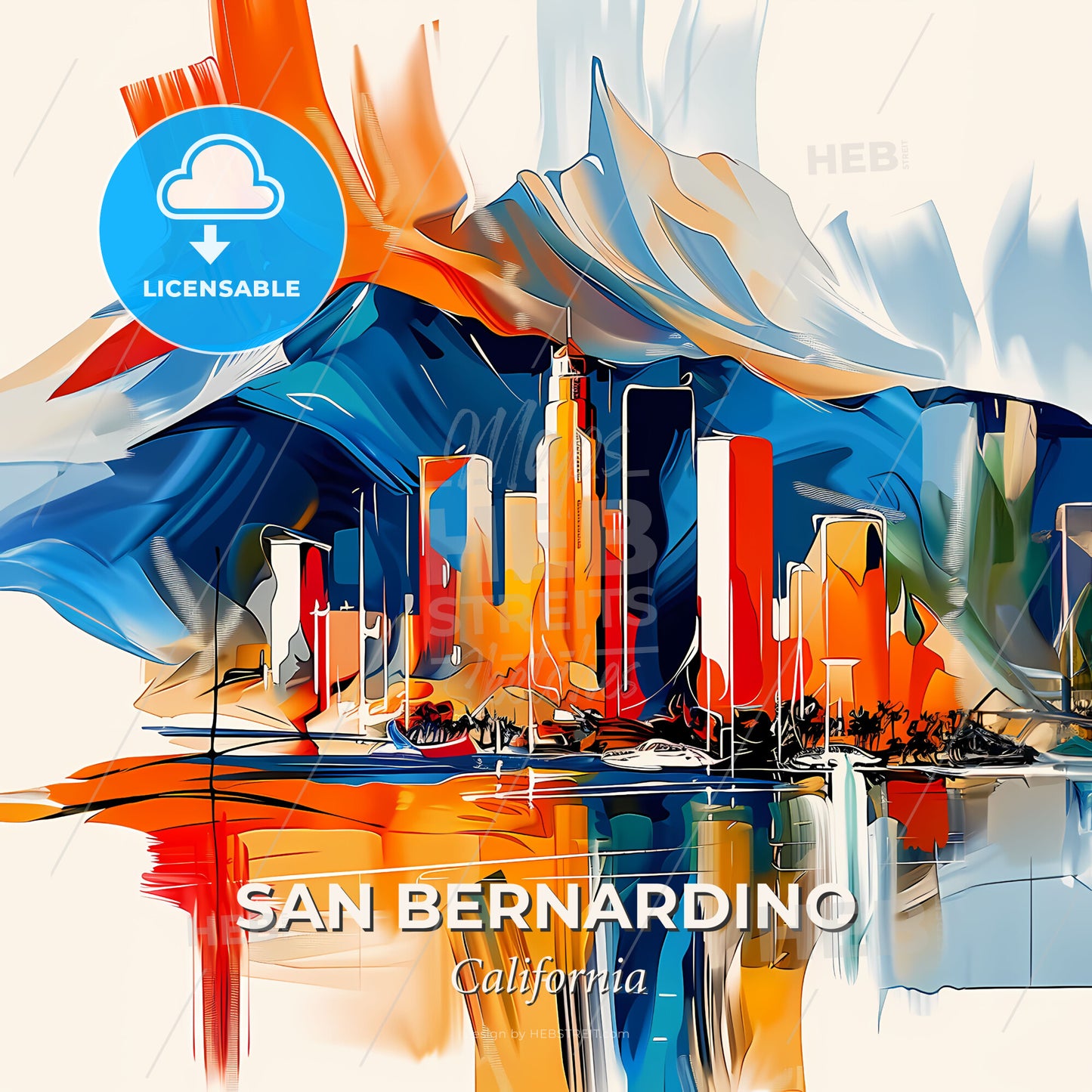 Vibrant San Bernardino, California - A Painting Of A City With Mountains In The Background - Square format print template