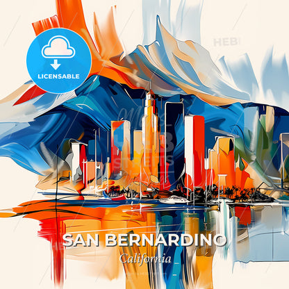 Vibrant San Bernardino, California - A Painting Of A City With Mountains In The Background - Square format print template