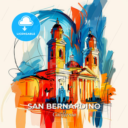 Vibrant San Bernardino, California - A Painting Of A Building - Square format print template