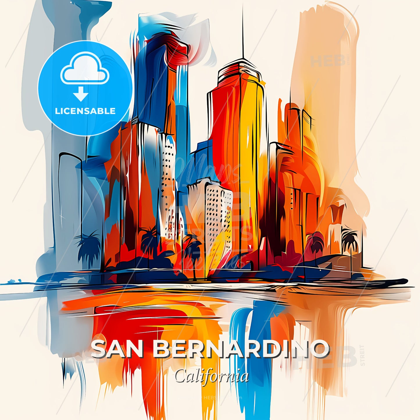 Vibrant San Bernardino, California - A Painting Of A City - Square format print template