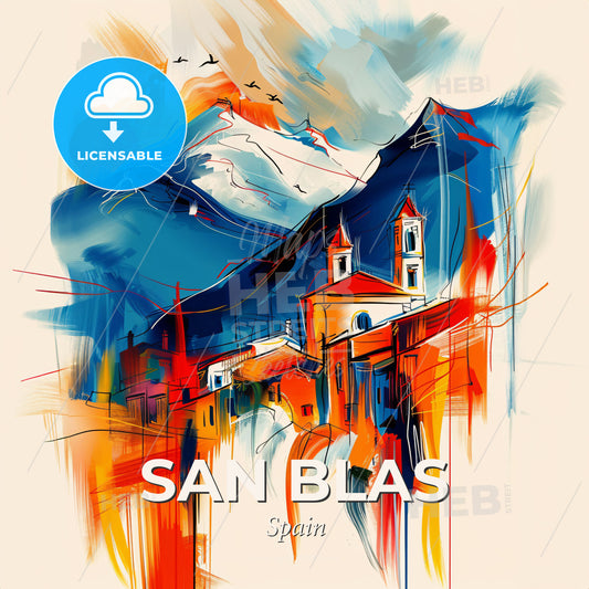 Vibrant San Blas, Spain - A Painting Of A Mountain Town - Square format print template