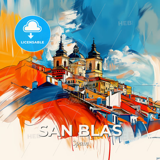 Vibrant San Blas, Spain - A Painting Of A Town - Square format print template
