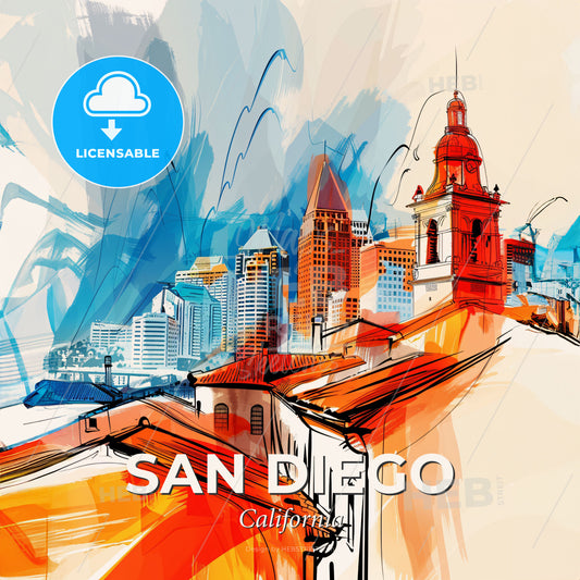 Vibrant San Diego, California - A Painting Of A City - Square format print template