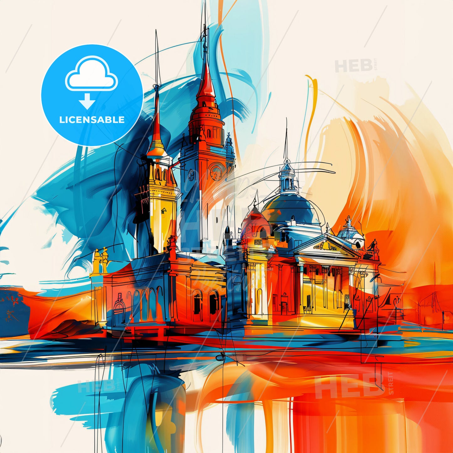 Vibrant San Diego, California - A Painting Of A Building With Towers And Spires