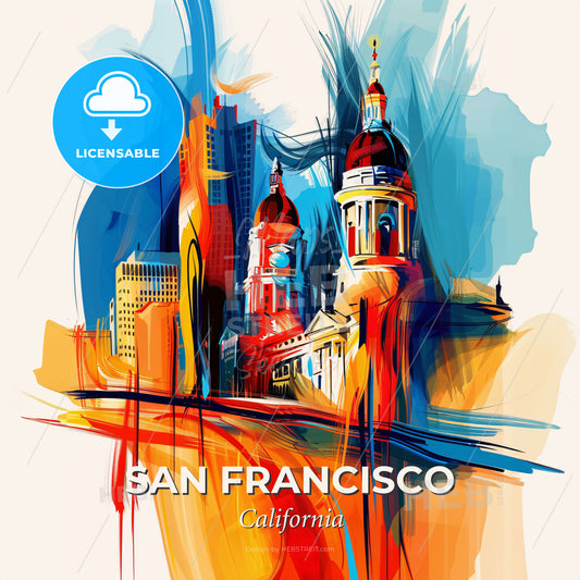 Vibrant San Francisco, California - A Painting Of A City - Square format print template