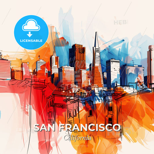 Vibrant San Francisco, California - A Cityscape With Colorful Paint - Square format print template