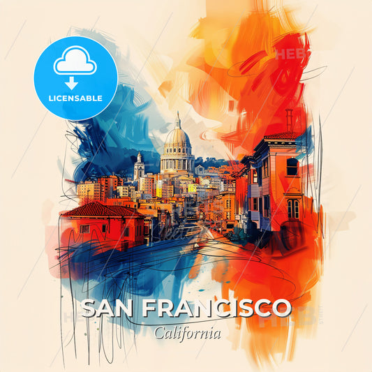 Vibrant San Francisco, California - A Colorful Cityscape With A Dome - Square format print template