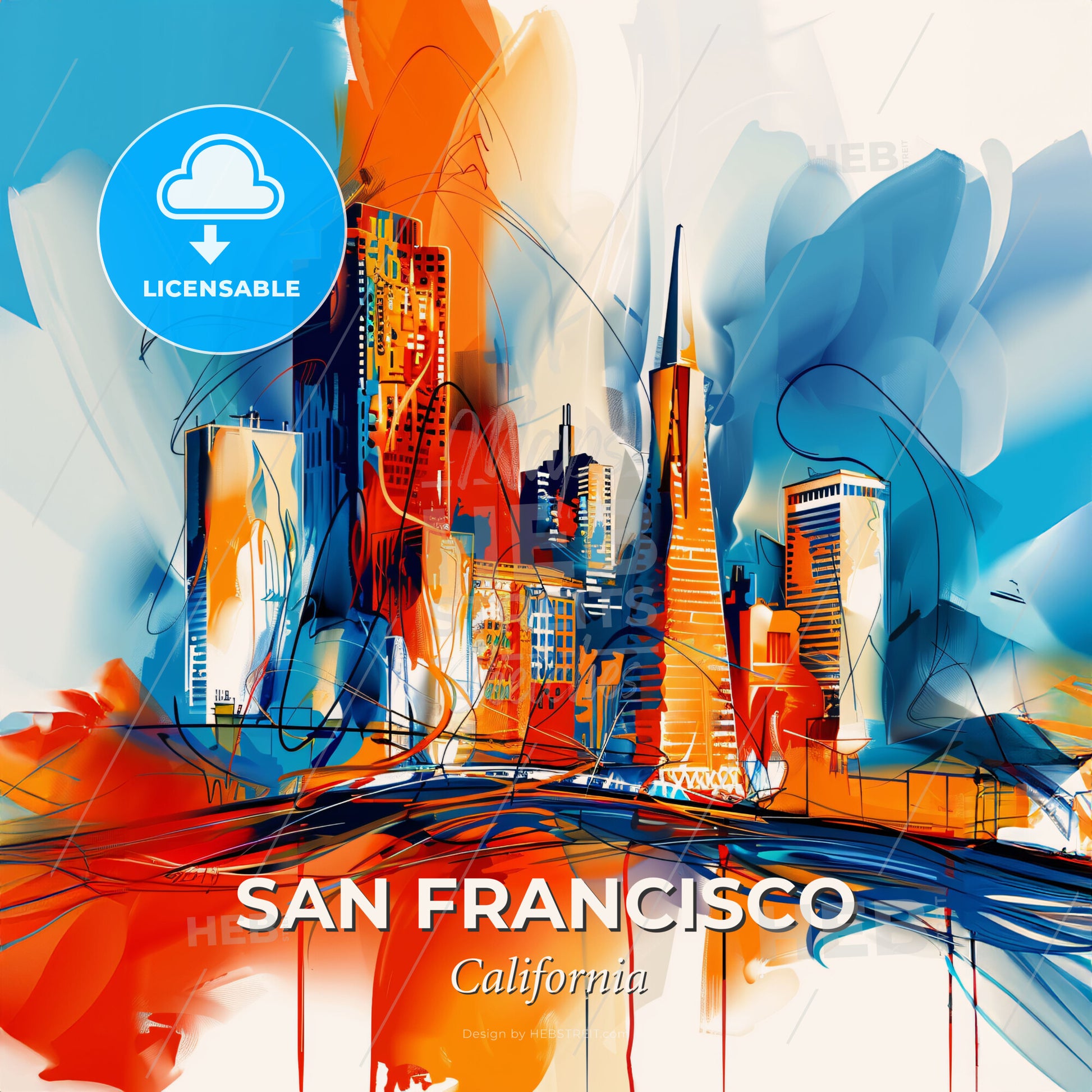 Vibrant San Francisco, California - A Painting Of A City - Square format print template