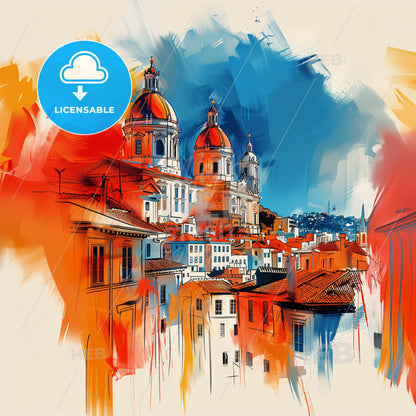 Vibrant San Francisco, California - A Painting Of A City With Buildings And Domes