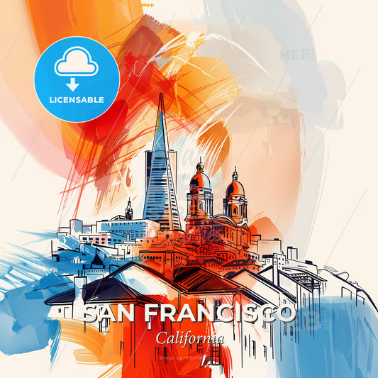 Vibrant San Francisco, California - A Colorful Cityscape With Buildings And A Spire - Square format print template