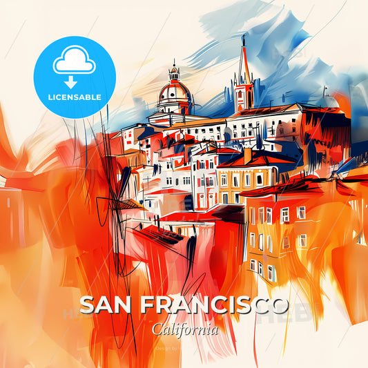 Vibrant San Francisco, California - A Painting Of A City - Square format print template