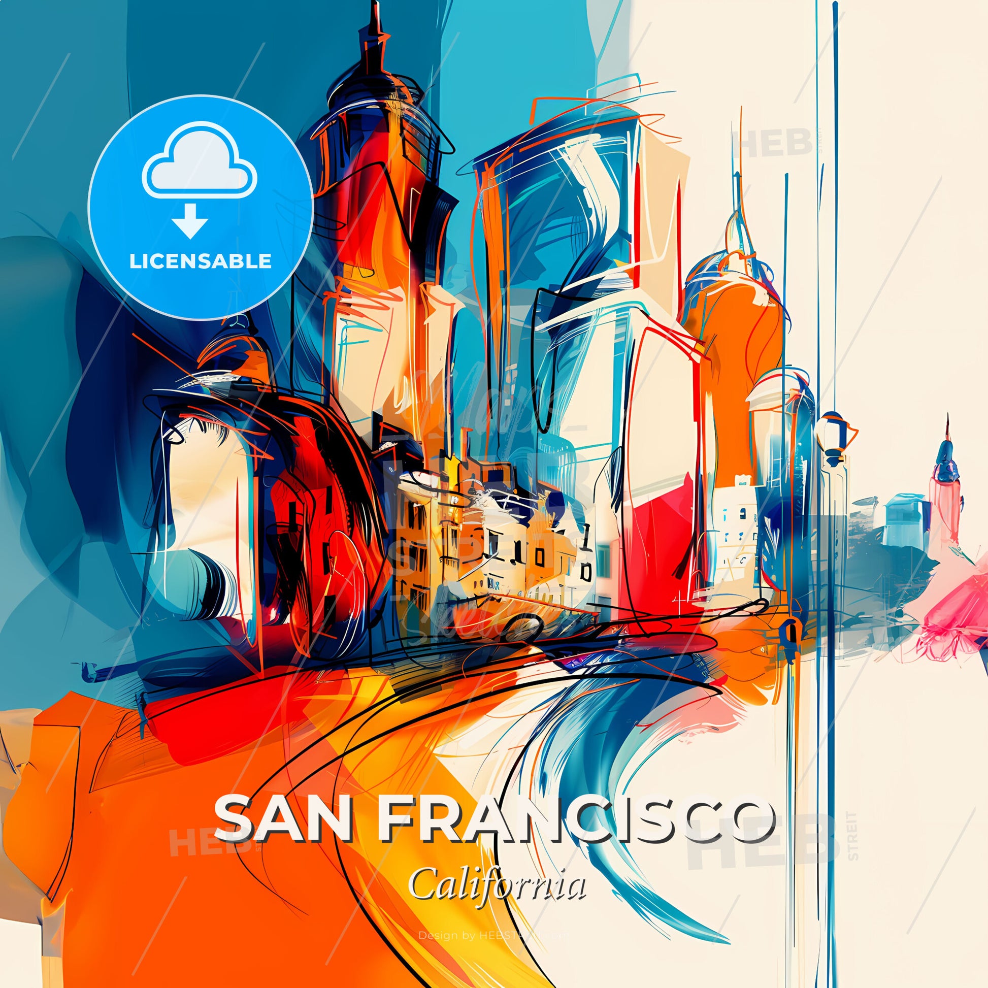 Vibrant San Francisco, California - A Colorful Cityscape With Buildings And A Road - Square format print template