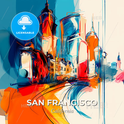 Vibrant San Francisco, California - A Colorful Cityscape With Buildings And A Road - Square format print template