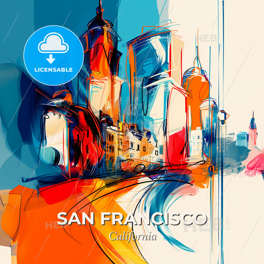 Vibrant San Francisco, California - A Colorful Cityscape With Buildings And A Road - Square format print template
