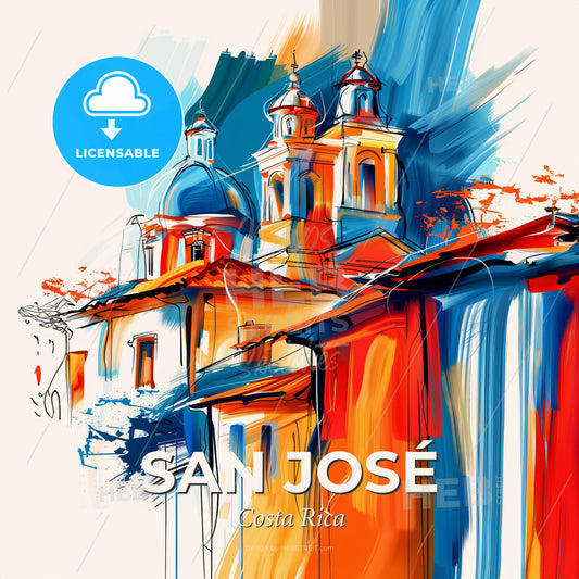 Vibrant San José, Costa Rica - A Painting Of A Building - Square format print template