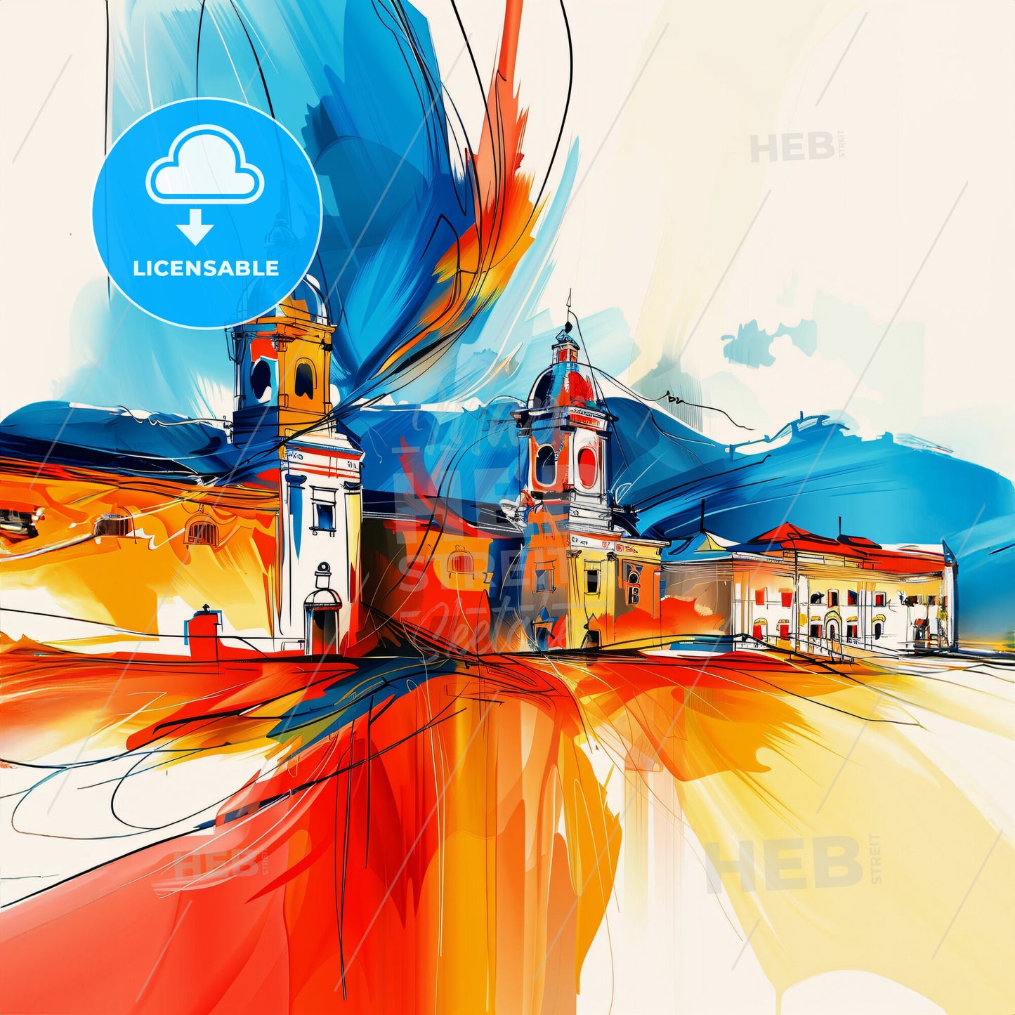 Vibrant San José, Costa Rica - A Painting Of A Building With Towers