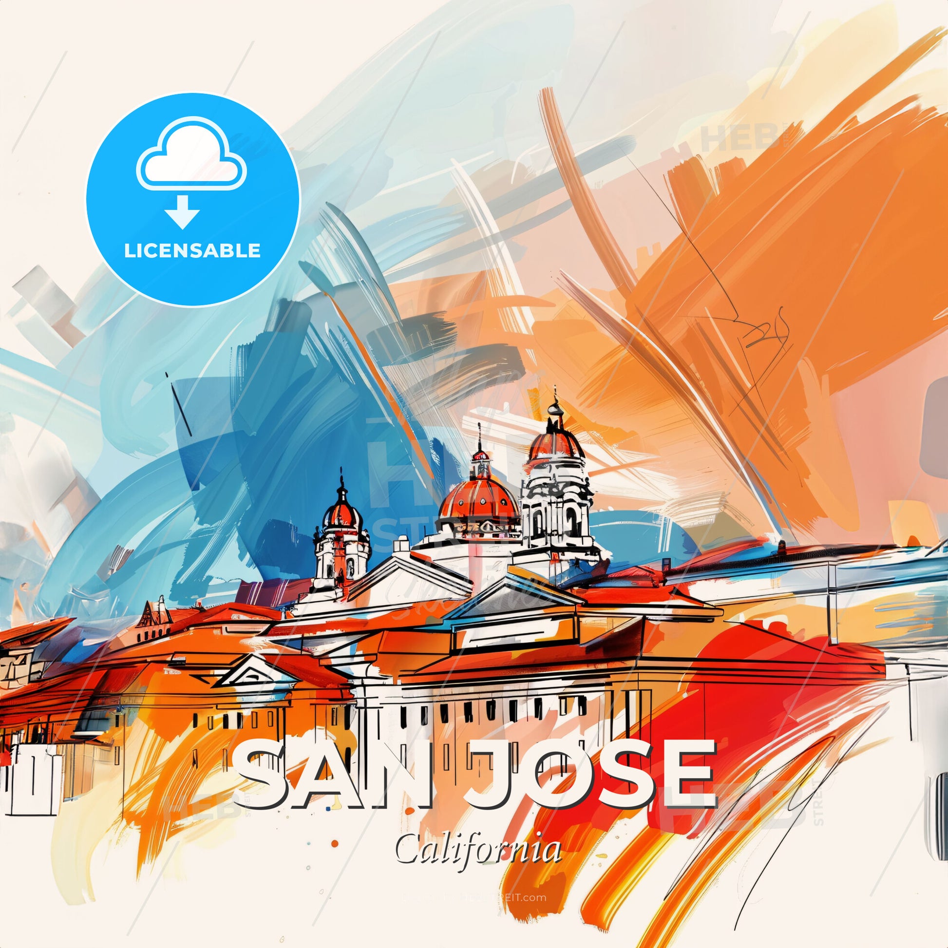 Vibrant San Jose, California - A Painting Of A Building With Colorful Paint - Square format print template